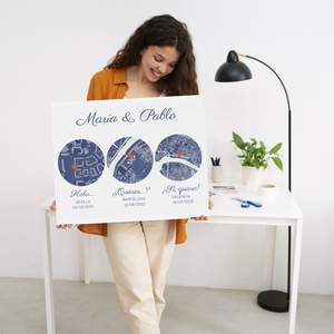 Mapa triple personalizado para boda: ¡Captura tus momentos especiales!