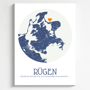 Crea tu mapa redondo personalizado de Rügen para decorar o regalar