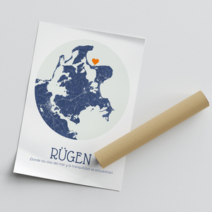 Crea tu mapa redondo personalizado de Rügen para decorar o regalar