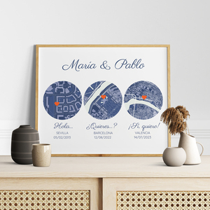 Mapa triple personalizado para boda: ¡Captura tus momentos especiales!