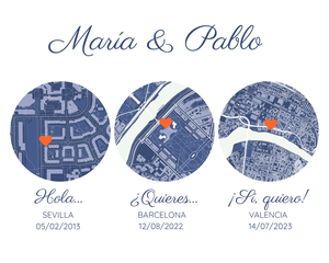 Mapa triple personalizado para boda: ¡Captura tus momentos especiales!
