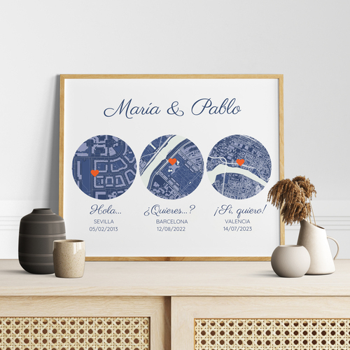 Mapa triple personalizado para boda: ¡Captura tus momentos especiales!