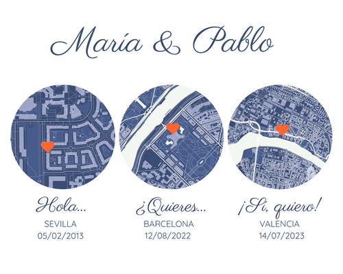 Mapa triple personalizado para boda: ¡Captura tus momentos especiales!