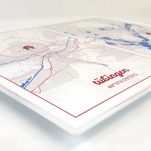 Mapa de ciudad personalizado en vidrio acrílico: Detalle de la parte frontal